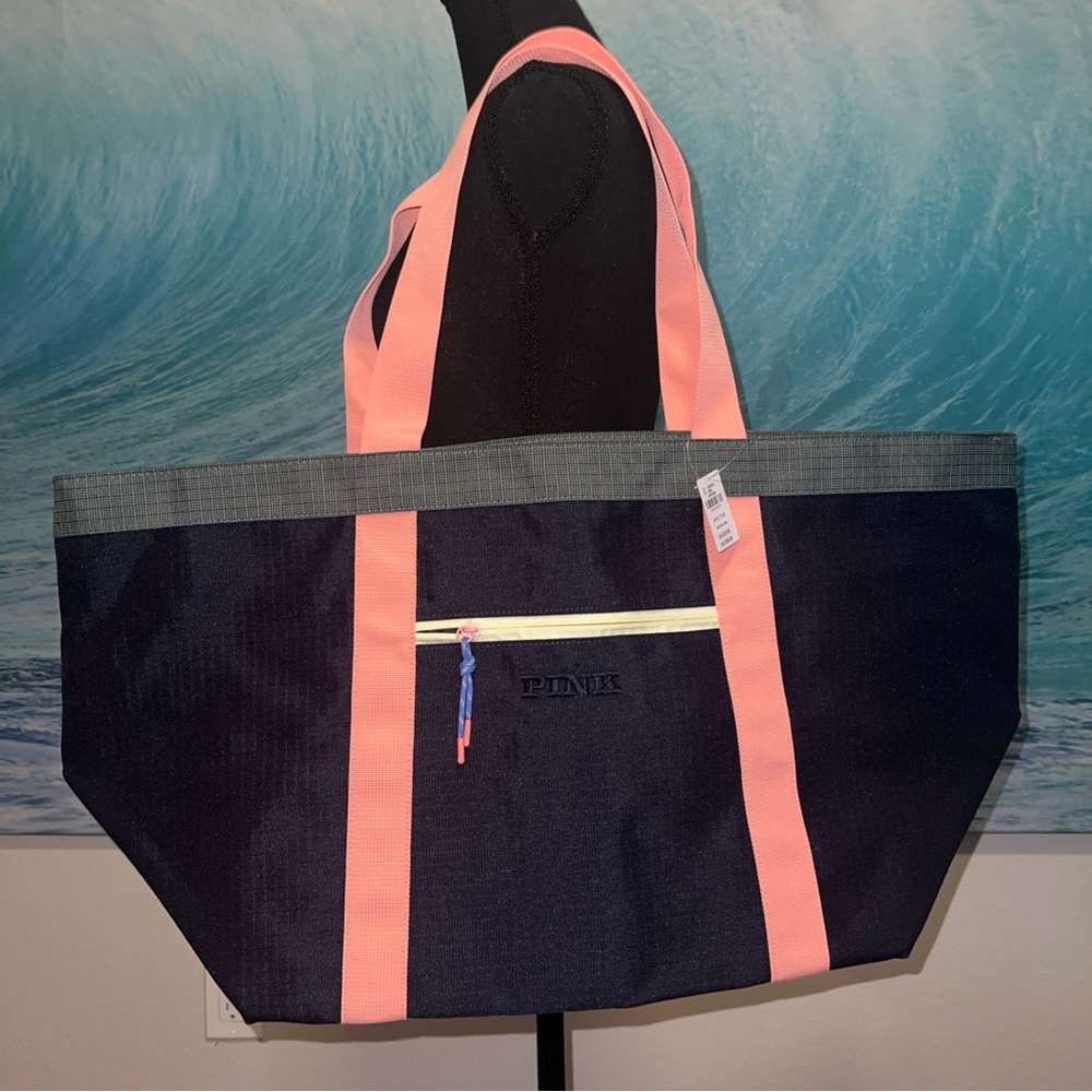 NWT PINK Victoria's Secret Dark Blue and Peach Tote
